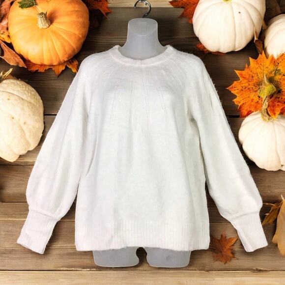 Caslon Women’s Cream Rib Yoke Pullover Sweater Long Sleeve Size Medium NWT - Picture 1 of 14